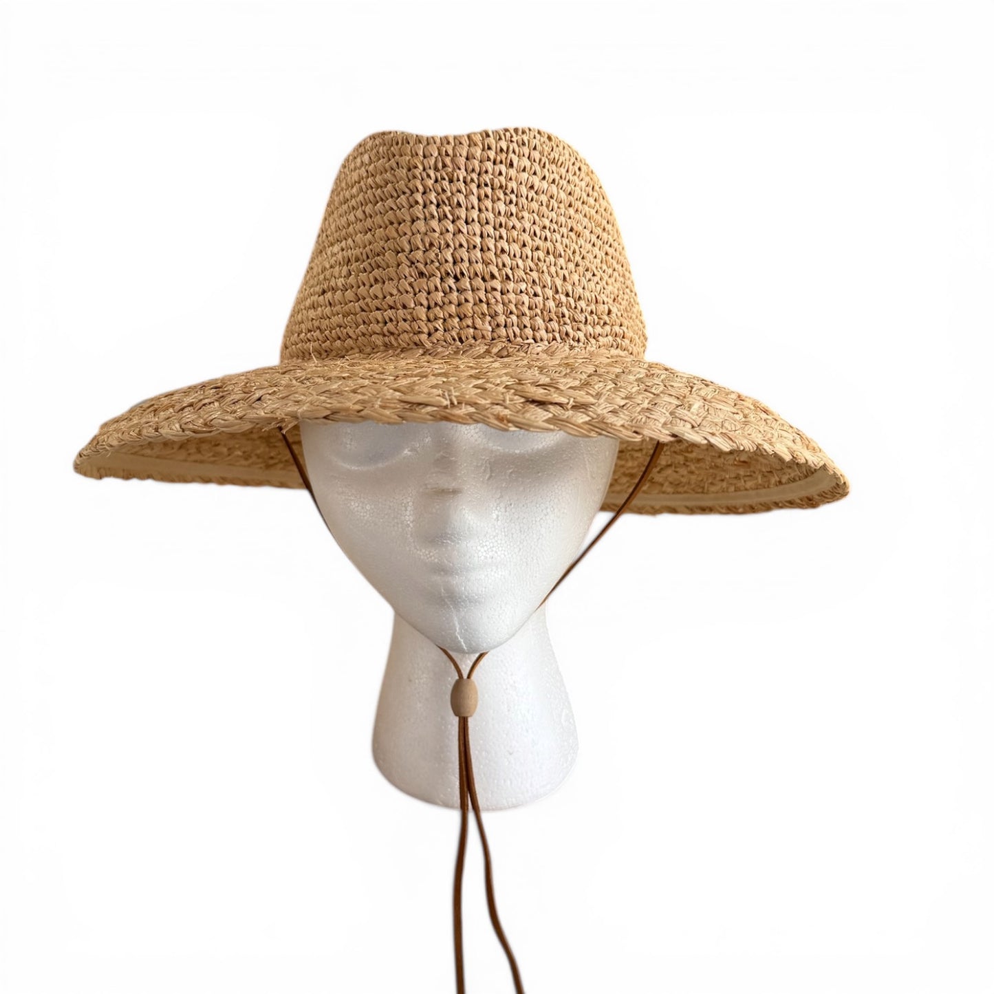 Men's Balik Crocheted Raffia Sun Hat – 4" Brim with Chin Cord