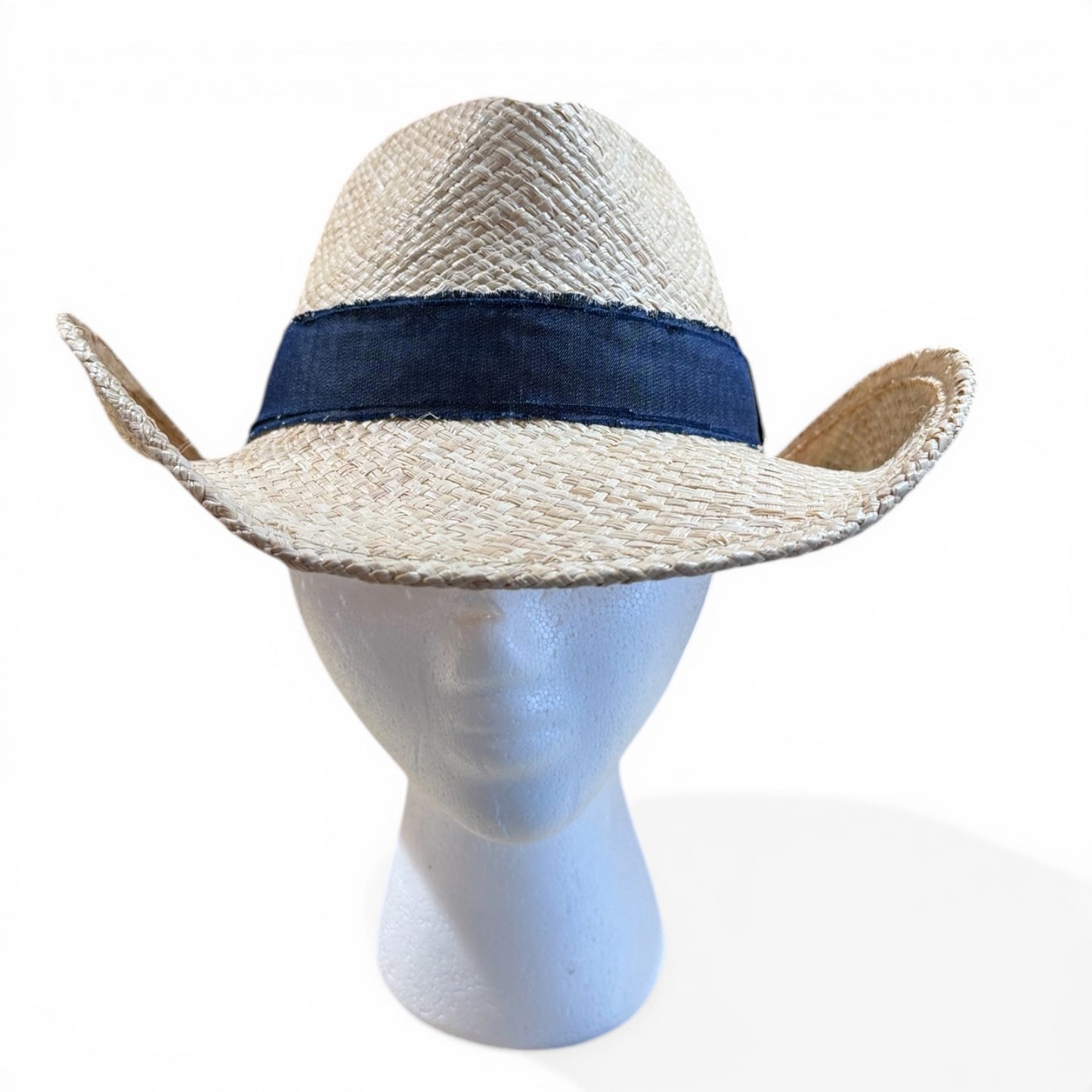 Women's Marleigh Handwoven Raffia Western Hat – Shapeable Brim with Denim Band