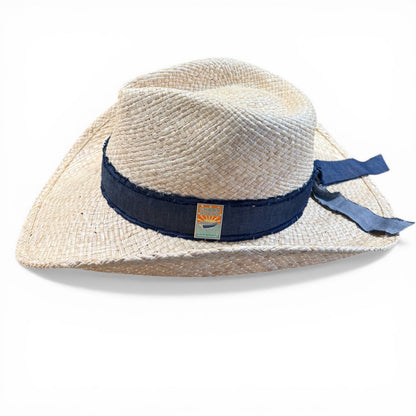 Women's Marleigh Handwoven Raffia Western Hat – Shapeable Brim with Denim Band
