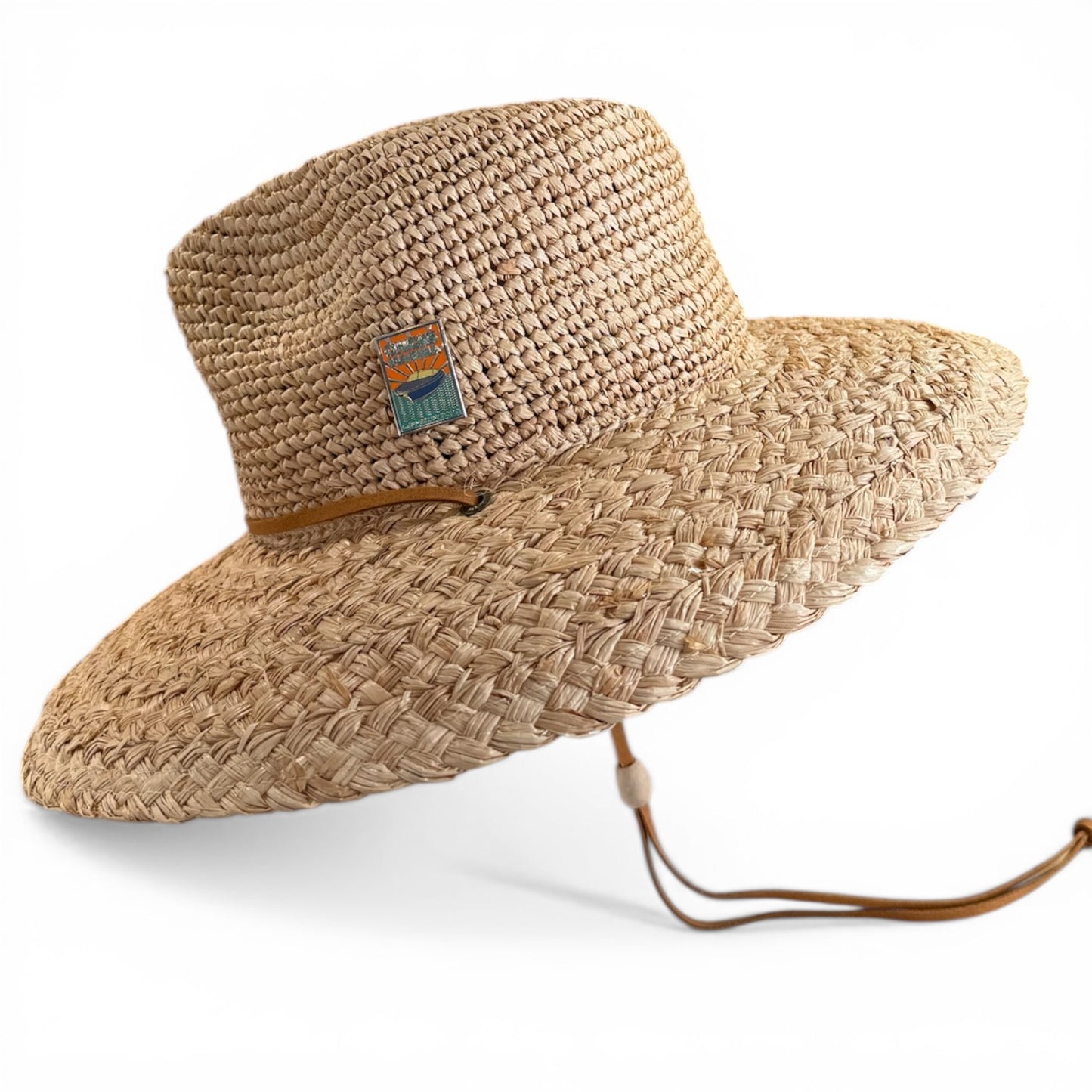 Men's Balik Crocheted Raffia Sun Hat – 4" Brim with Chin Cord