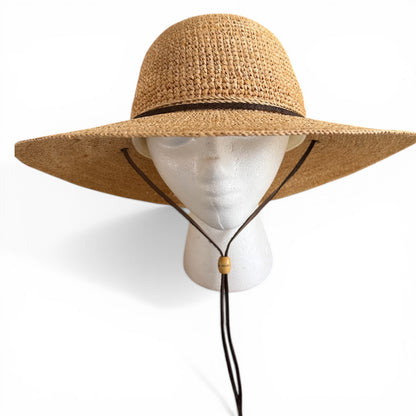 Women's Levanzo Twisted Raffia Sun Hat – 4" Brim with Leather Chin Cord